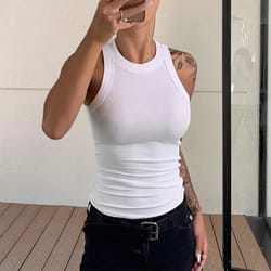 solid basic tank soft top for women, sexy sleeveless round neck tank top, knitted bottom shirt, summer outfits