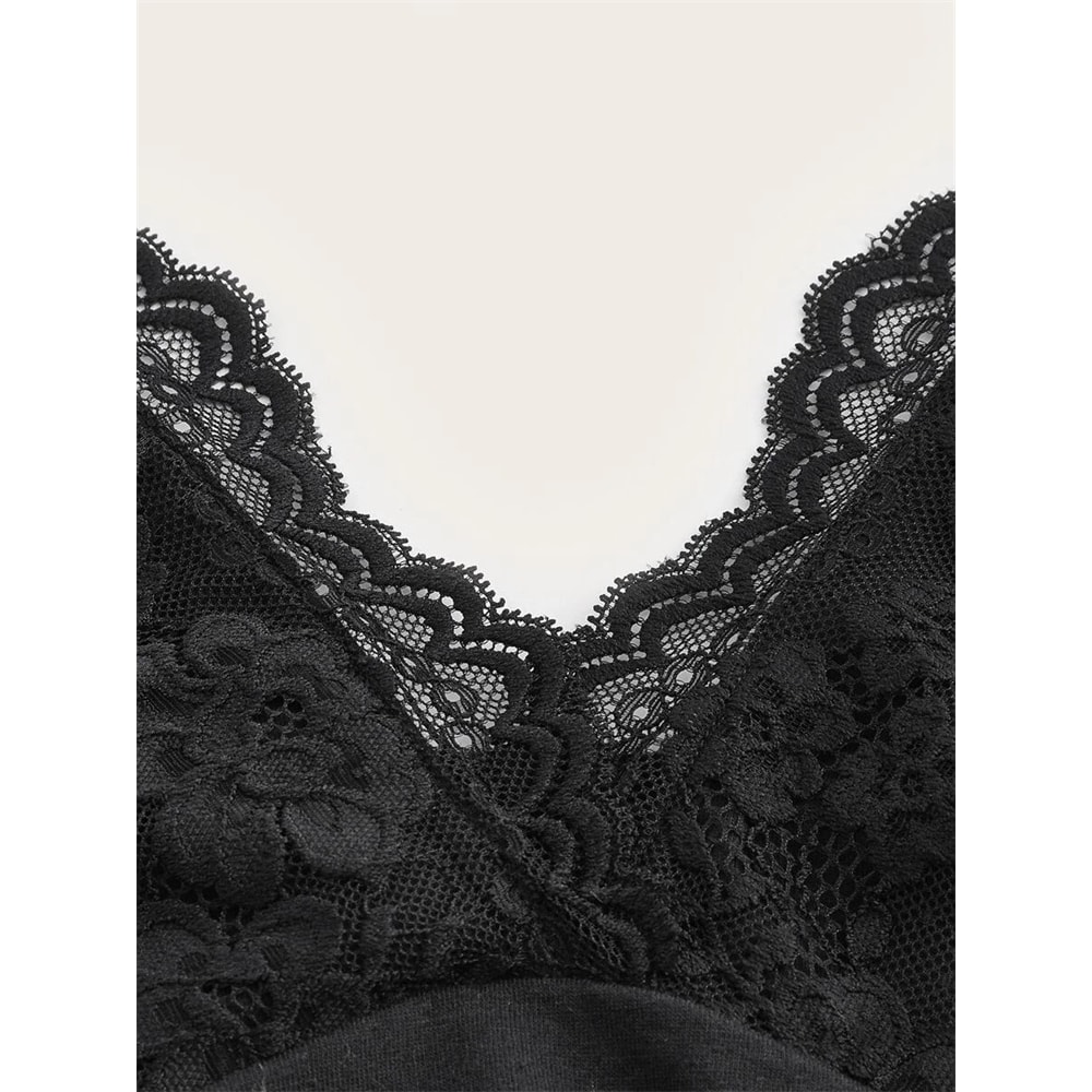 Goth Grunge Punk Black Lace Patchwork Halter Top Women Summer Solid Ruched Backless Sleeveless Tank 2