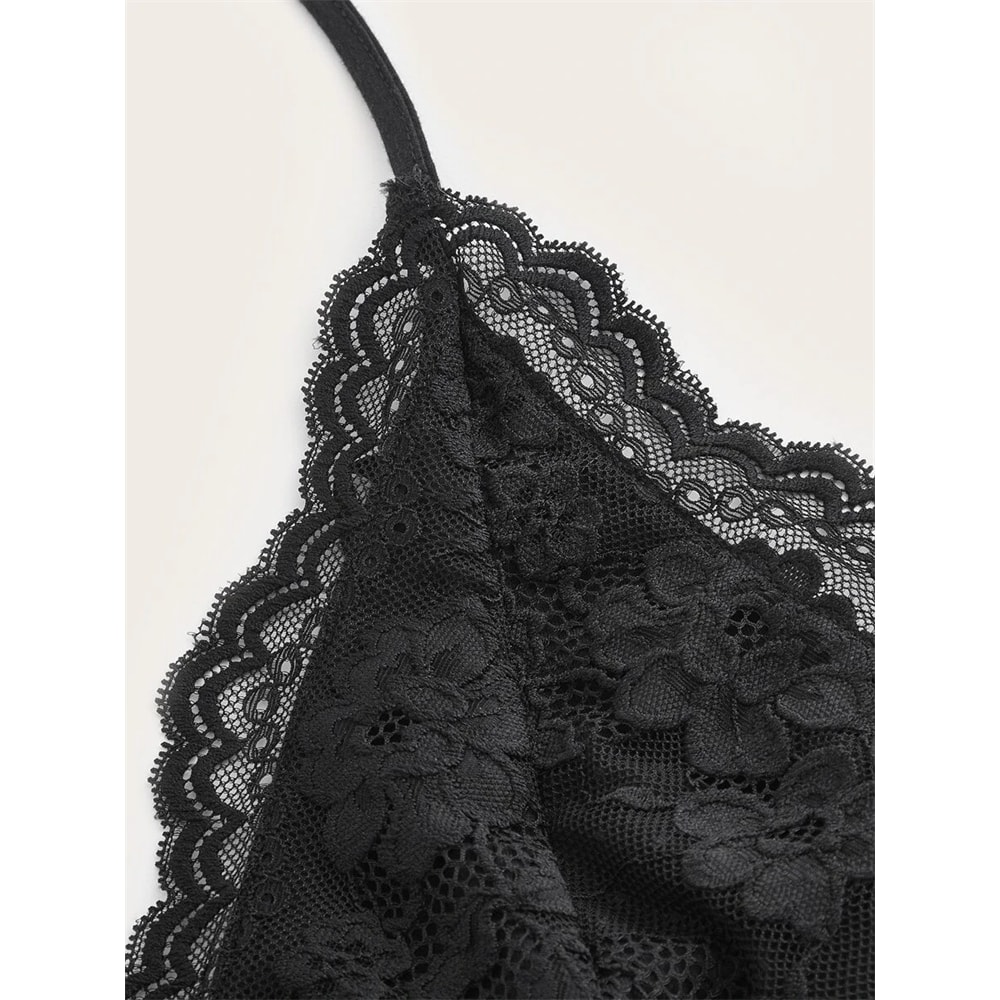 Goth Grunge Punk Black Lace Patchwork Halter Top Women Summer Solid Ruched Backless Sleeveless Tank 3