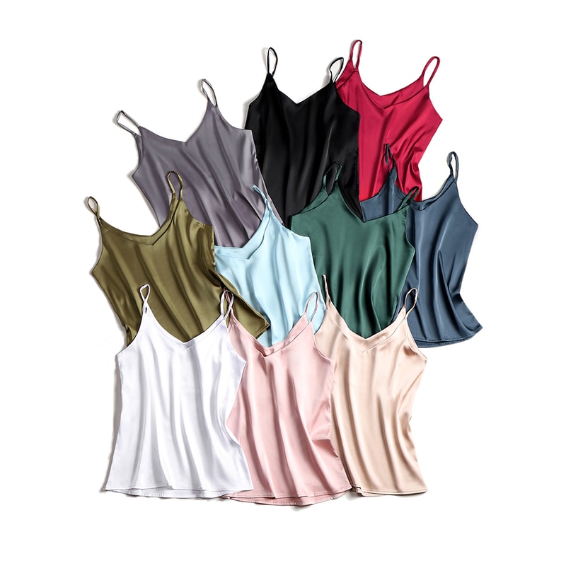 Spaghetti Strap Top Women, Halter V Neck Basic White Cami, Sleeveless Satin Silk Tank Tops, Women's Summer Camisole
