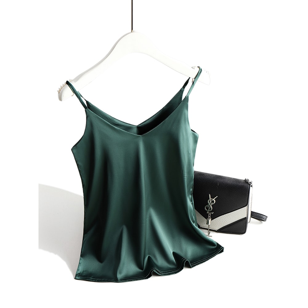 Spaghetti Strap Top Women, Halter V Neck Basic White Cami, Sleeveless Satin Silk Tank Tops, Women's Summer Camisole