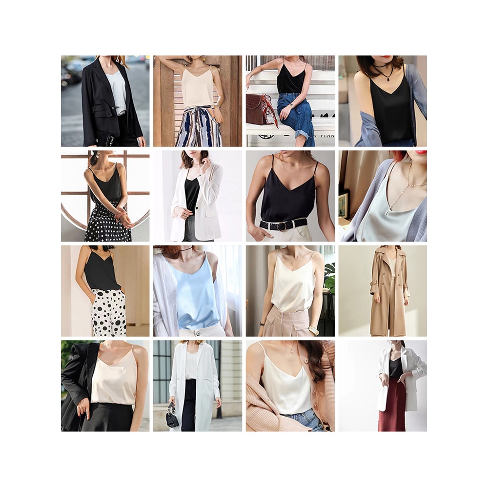 Spaghetti Strap Top Women, Halter V Neck Basic White Cami, Sleeveless Satin Silk Tank Tops, Women's Summer Camisole