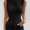 Fashion Casual Mock Neck Ruched Tank Top For Women Summer Solid Color Pleated Sleeveless Tee Shirt 4
