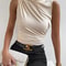 Fashion Casual Mock Neck Ruched Tank Top For Women Summer Solid Color Pleated Sleeveless Tee Shirt 9