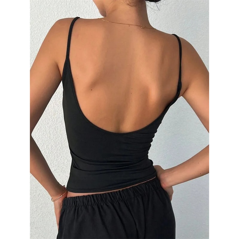 Women Backless Cami Crop Top Summer Solid Color Sleeveless Top Casual Streetwear Fashion 2