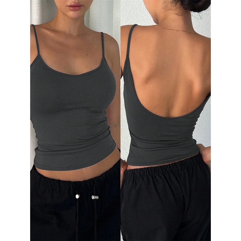 Women Backless Cami Crop Top Summer Solid Color Sleeveless Top Casual Streetwear Fashion 6
