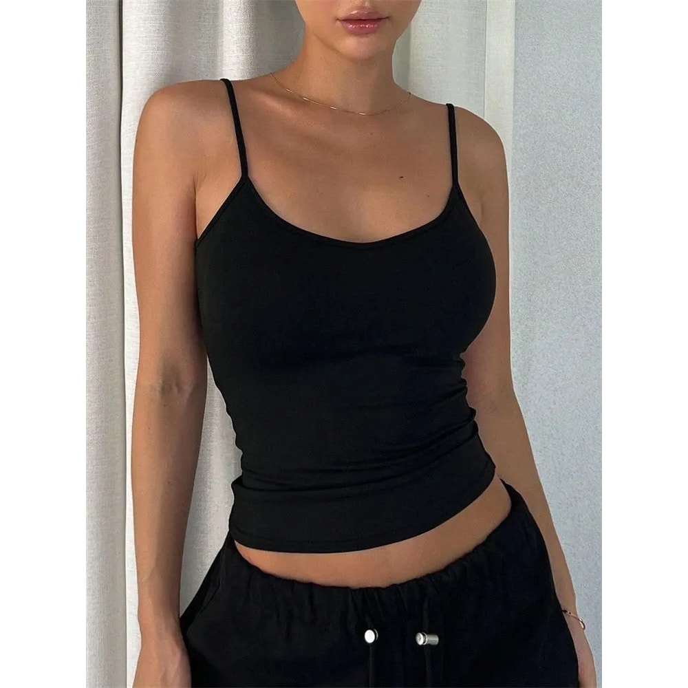 Women Backless Cami Crop Top Summer Solid Color Sleeveless Top Casual Streetwear Fashion 4