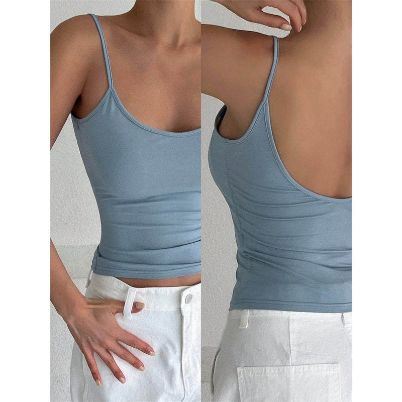 Women Backless Cami Crop Top Summer Solid Color Sleeveless Top Casual Streetwear Fashion 10