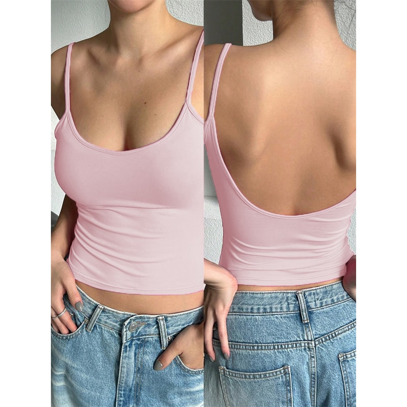Women Backless Cami Crop Top Summer Solid Color Sleeveless Top Casual Streetwear Fashion 7