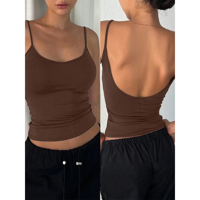 Women Backless Cami Crop Top Summer Solid Color Sleeveless Top Casual Streetwear Fashion 8