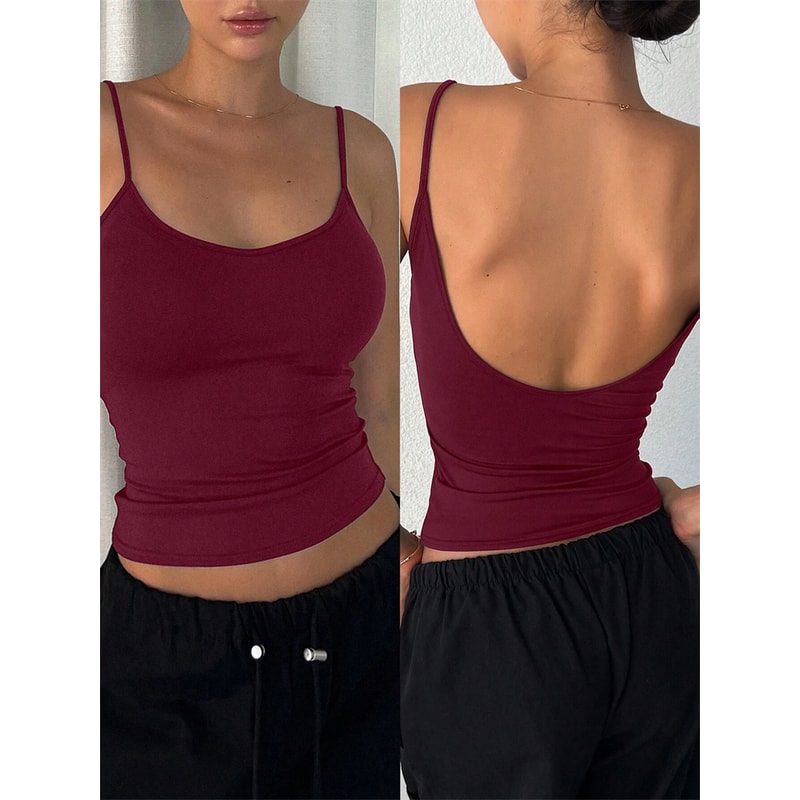 Women Backless Cami Crop Top Summer Solid Color Sleeveless Top Casual Streetwear Fashion 12