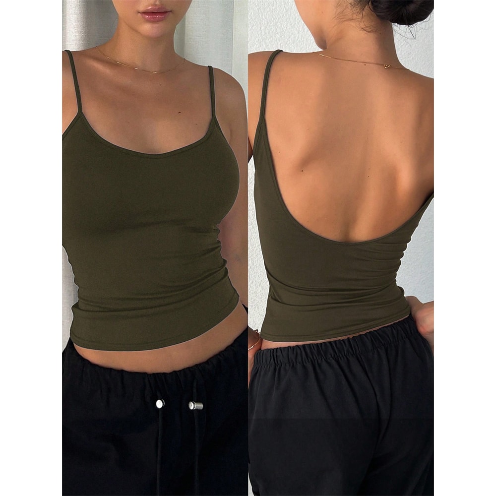 Women Backless Cami Crop Top Summer Solid Color Sleeveless Top Casual Streetwear Fashion 13