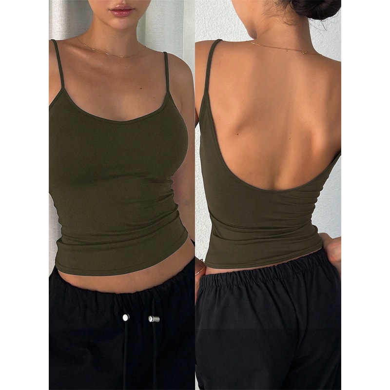 Women Backless Cami Crop Top Summer Solid Color Sleeveless Top Casual Streetwear Fashion 13