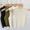 Womens Vest Tank Top Solid Color Knitted Tees Cropped Camisole Sweater HalfTurtleneck Sleeveless To 1