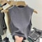 Womens Vest Tank Top Solid Color Knitted Tees Cropped Camisole Sweater HalfTurtleneck Sleeveless To 2