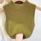 Womens Vest Tank Top Solid Color Knitted Tees Cropped Camisole Sweater HalfTurtleneck Sleeveless To 11
