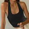White Halter Sexy Backless Tank Top for Women, Sleeveless Ribbed Knit Vest, Cropped Streetwear