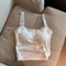 Sexy White Knit Camisole Lace Tank Top, Women's Sleeveless Crop Top, Slim Undershirt with Chest Pad, Cute Summer Ves