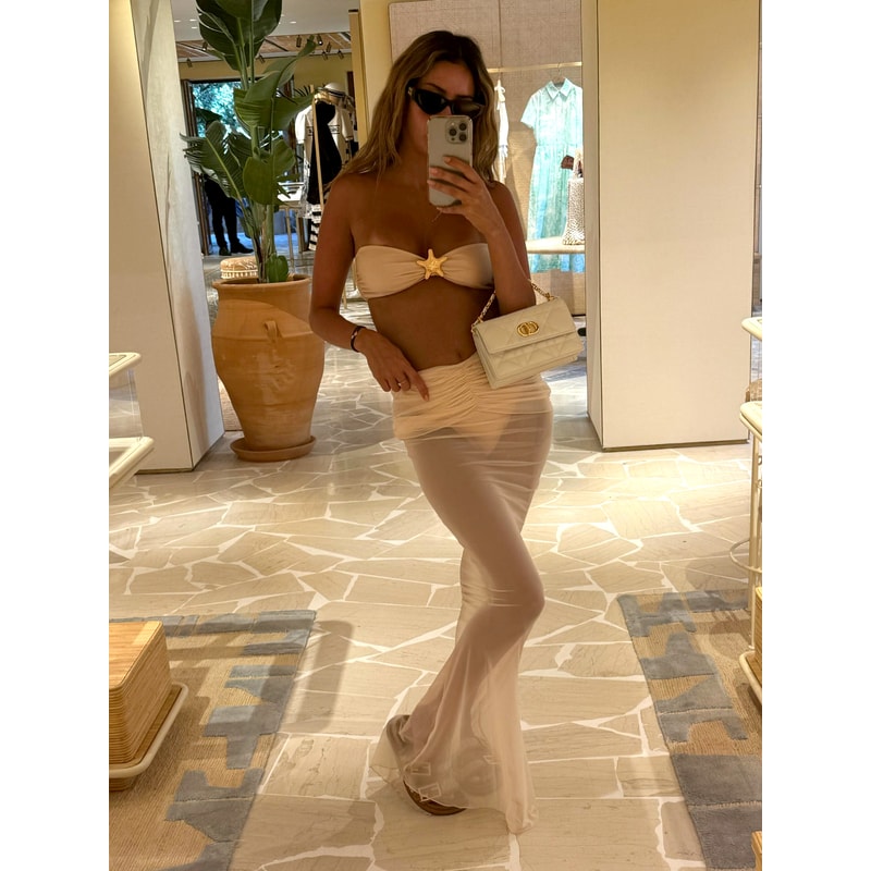 Summer 3 Piece Bikini Sets Strapless Bikini Top With Half Long Skirt Cover Ups Beach Wear Female Bi 4