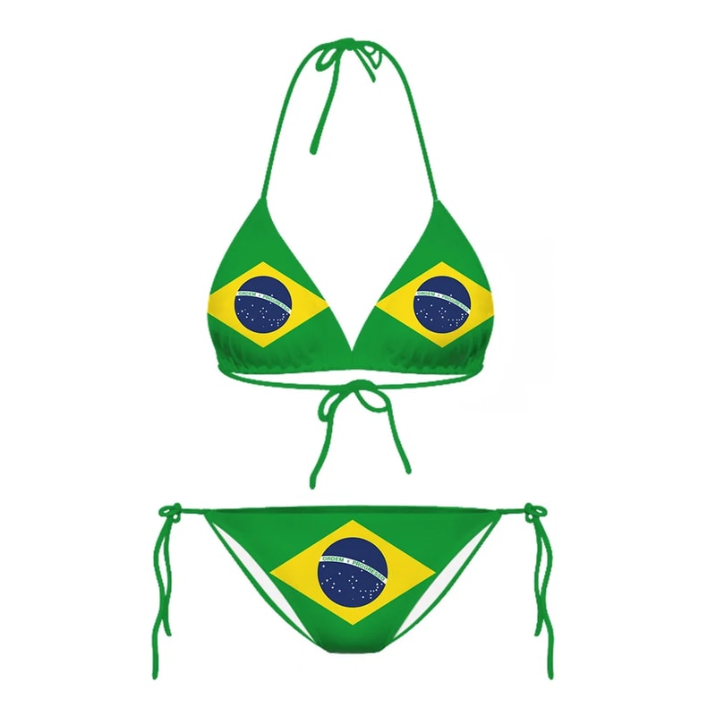 Brazil Flag Bikini Sets, Sexy Printed Swimsuit, Adjustable Lacing, Beach Pool Vacation, No Chest Pad