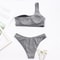 One Shoulder Women Sexy Bikini Set, Biquini Ladies Blingbling Swimsuit, Two Piece Glitter Swimwear, Solid Color Bathing