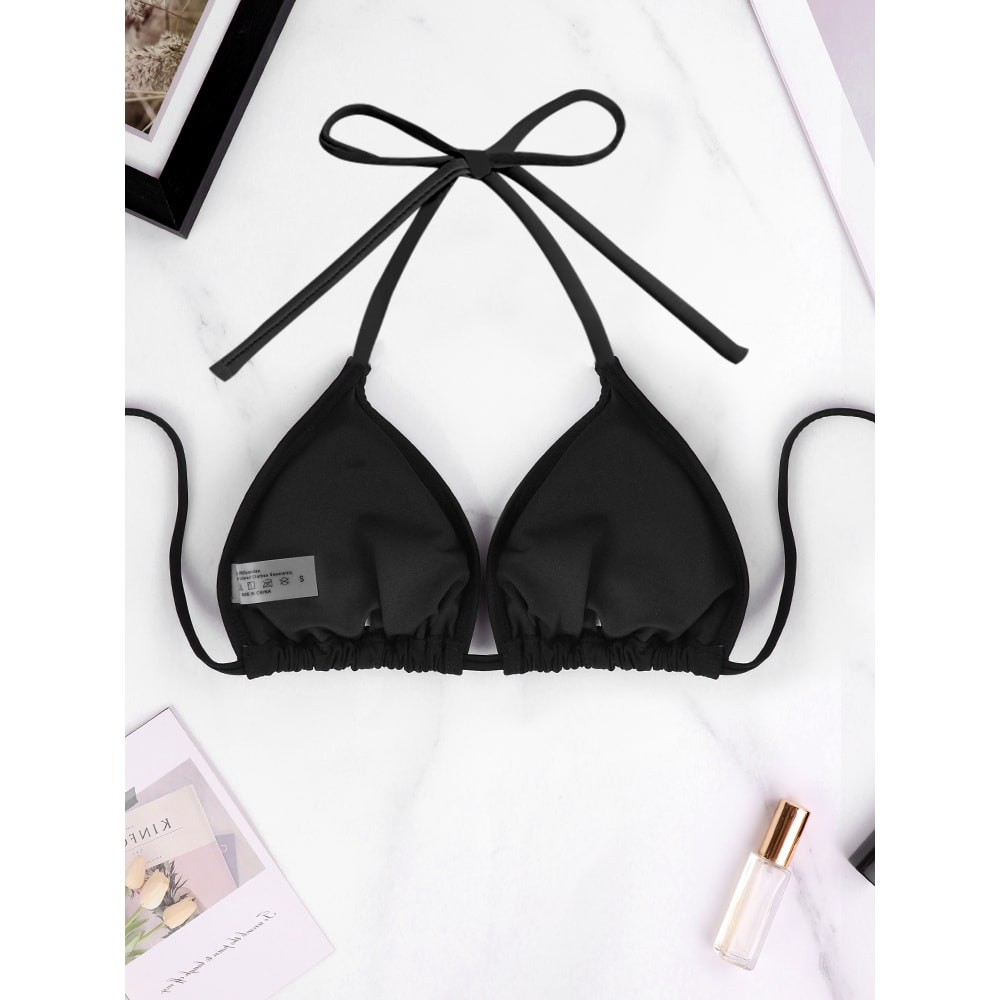 Women's Sexy Bikini Top Bra Swimsuit, Summer Beach Style Solid Color Hanging Neck, Bareback Strap Swimsuit Bra for Women