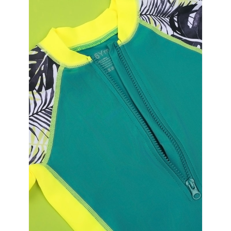 One-Piece Quick Drying Boys Swimwear, Summer Children Swimsuits, Kid Short Sleeve Sun Protection