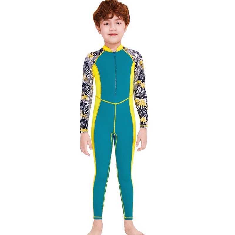 One-Piece Quick Drying Boys Swimwear, Summer Children Swimsuits, Kid Short Sleeve Sun Protection