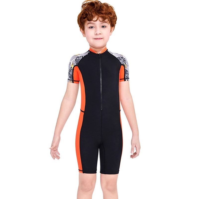 One-Piece Quick Drying Boys Swimwear, Summer Children Swimsuits, Kid Short Sleeve Sun Protection
