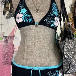 vintage flower print bikini swimsuit, sexy women bathing halter strap swimwear, fashion high street beach female