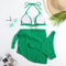 Summer Halter Bikini Women Sexy Thong Swimwear With Sarong Skirt White Black Pink Green Beachwear 1