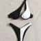 Luxury Two Pieces Bikini Solid Patchwork Swimwear Underwire Push Up One Shoulder Cut Out Beachwear 0