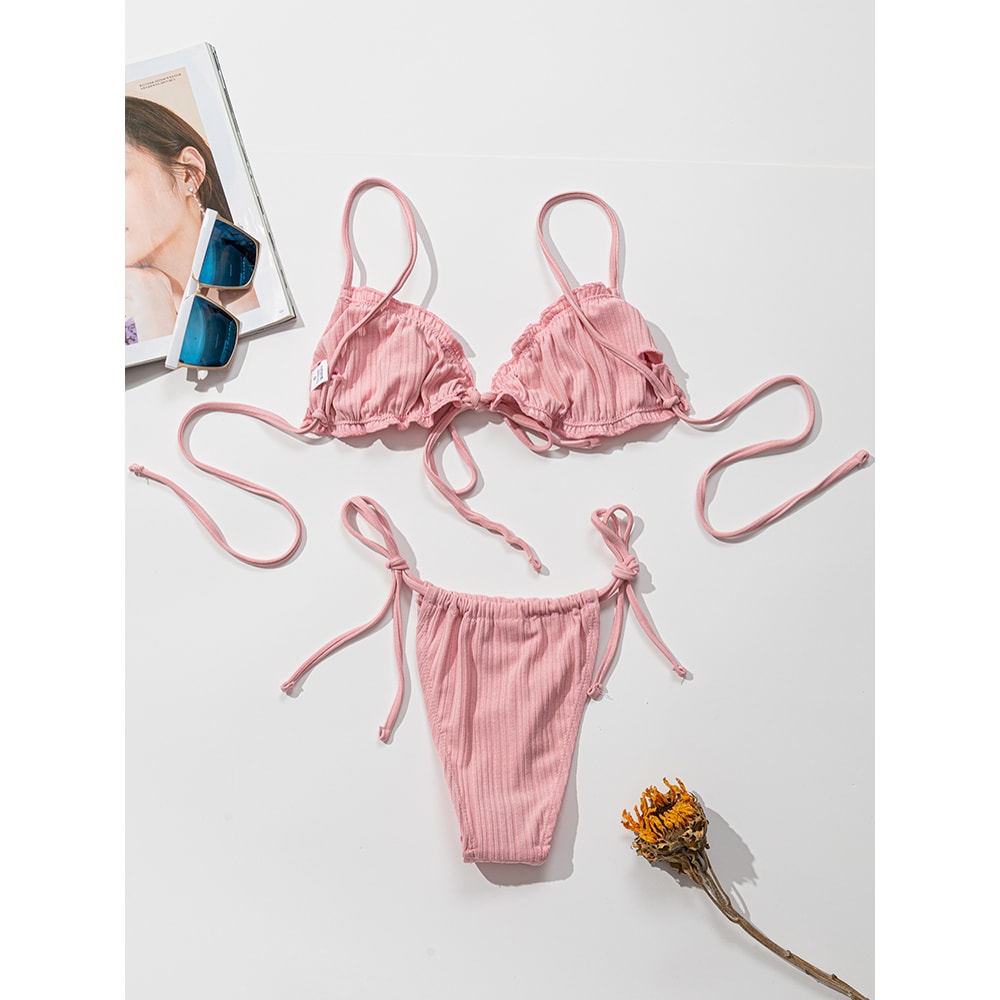 Sexy Swimsuit Pit Stripe Bikini, Women Swimwear Bathing Suits, Push Up Biquinis, Bandage Beachwear Solid Sets