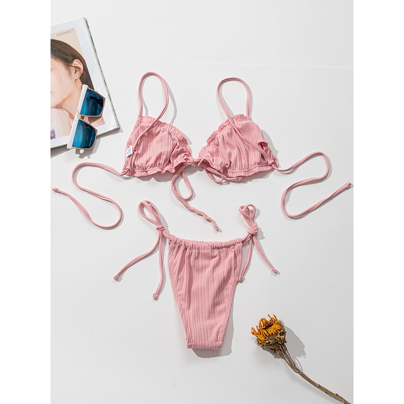 Sexy Swimsuit Pit Stripe Bikini, Women Swimwear Bathing Suits, Push Up Biquinis, Bandage Beachwear Solid Sets