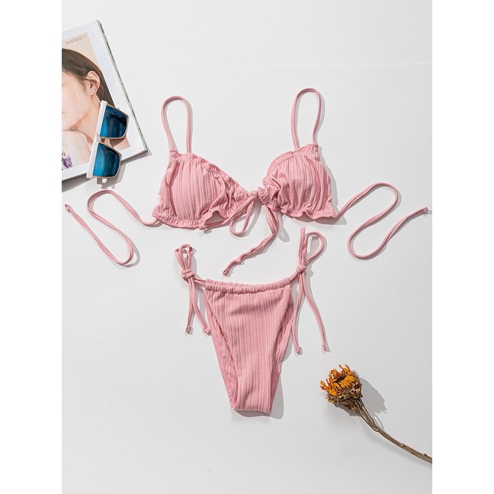 Sexy Swimsuit Pit Stripe Bikini, Women Swimwear Bathing Suits, Push Up Biquinis, Bandage Beachwear Solid Sets