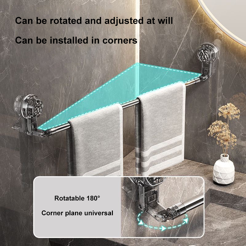 Suction Cup Wall Towel Rack, No Driling, Single Rod Retractable Towel Rack, Self-Adhesive Storage Rack, Kitchen Bathroom