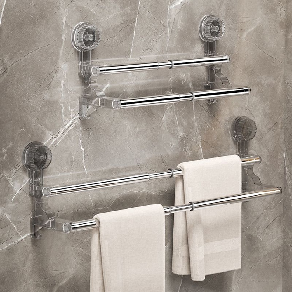Suction Cup Wall Towel Rack, No Driling, Single Rod Retractable Towel Rack, Self-Adhesive Storage Rack, Kitchen Bathroom