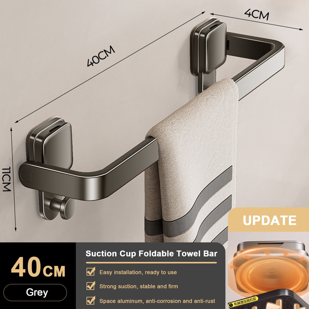 Suction Cup Folding Bathroom Hand Towel Rack Towel Holder Wall Mount No Drill Towel Bar Apartment 7