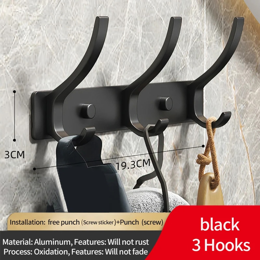 Black White Folding Robe Hook, Towel Hanger Nail Free, Wall Rack Hook, Coat Clothes Holder, Bathroom Kitchen Accessories