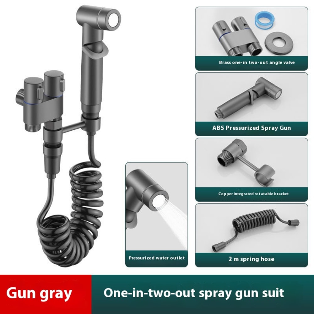 Stainless Steel Household Toilet Spray Gun, Handheld Bidet Sprayer, Pressurized Nozzle, Double Outlet Angle Valve