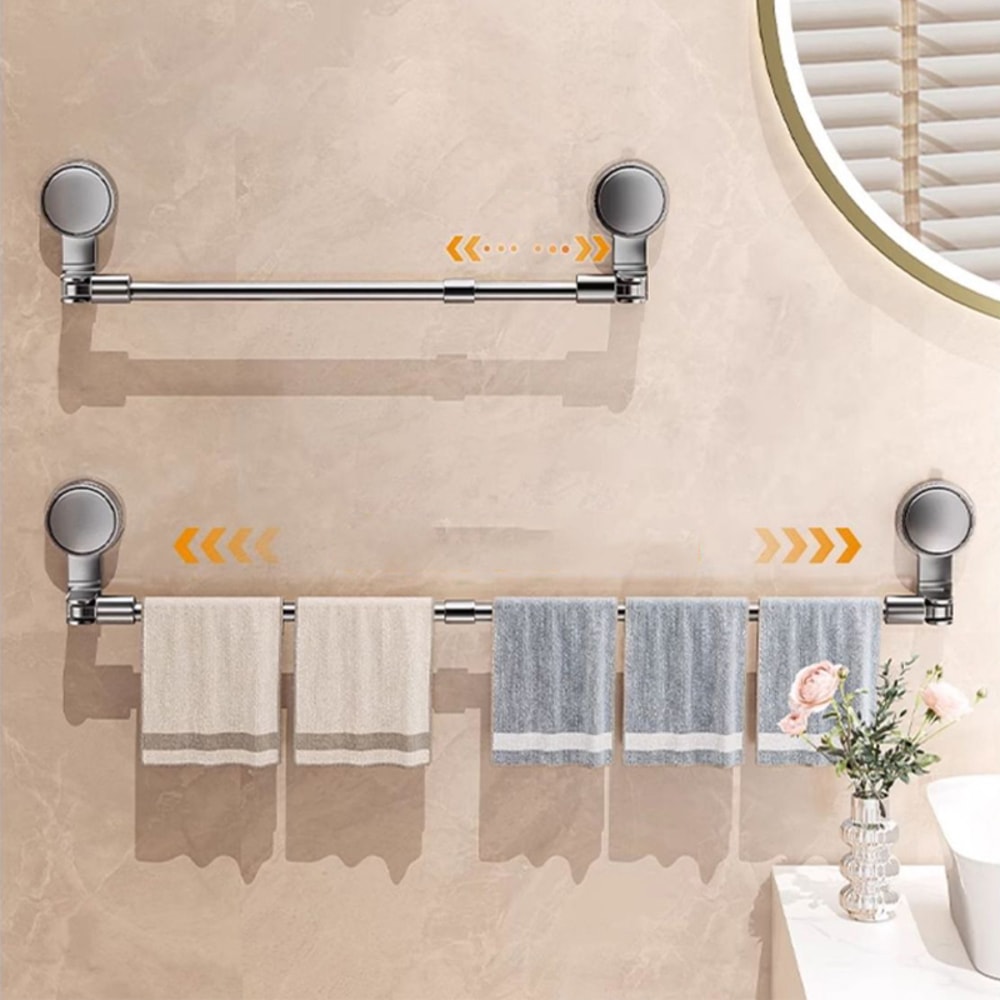 Bathroom Suction Cup Wall Towel Holder, No-punching Retractable Towel Rack, Robe Coat Organizer Shelf