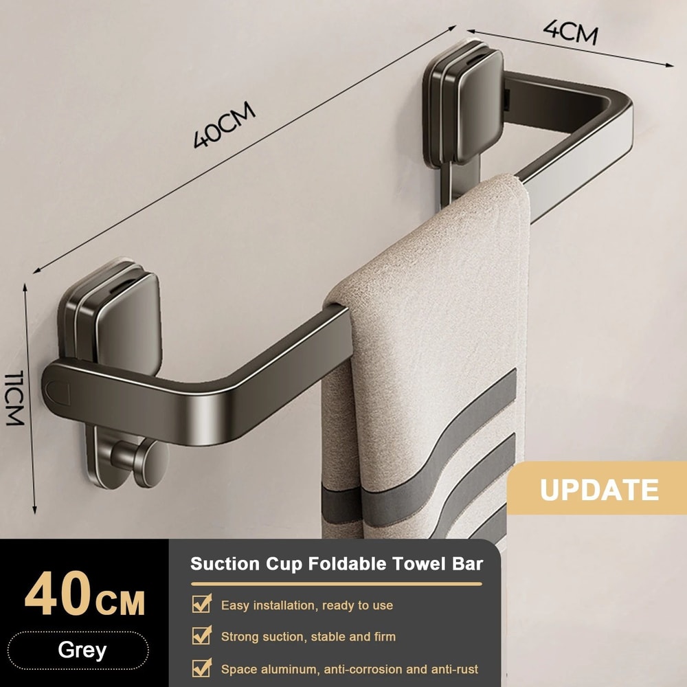Suction Cup Bathroom Towel Rack Holder Folding Wall Mount No Drill Space Saving Hand Towel Bar For 6