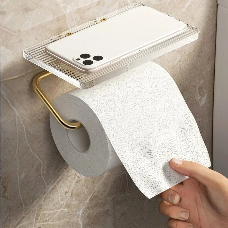 Luxury Gold Toilet Paper Holder With Shelf No Punching Acrylic Roll Paper Holder Bathroom Tissue Ha 1