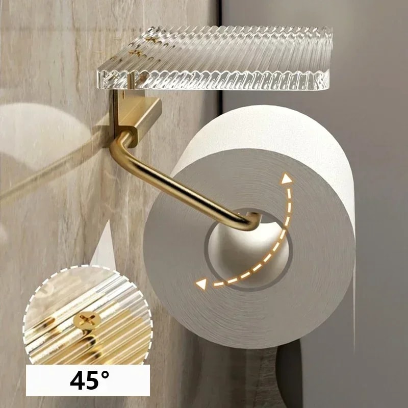 Luxury Gold Toilet Paper Holder With Shelf No Punching Acrylic Roll Paper Holder Bathroom Tissue Ha 3