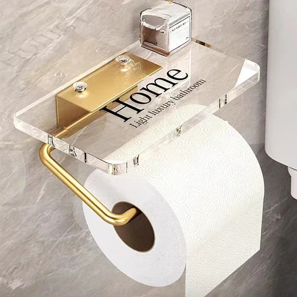 Luxury Gold Toilet Paper Holder With Shelf No Punching Acrylic Roll Paper Holder Bathroom Tissue Ha 9