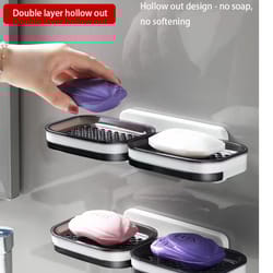 perforated wall mounted double layer storage, double layer drainage bathroom storage rack, soap rack, for household use