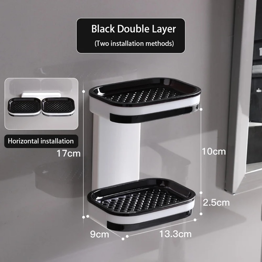 Perforated Wall Mounted Double Layer Storage, Double Layer Drainage Bathroom Storage Rack, Soap Rack, for Household Use