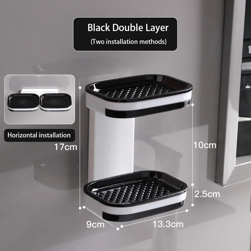 Perforated Wall Mounted Double Layer Storage, Double Layer Drainage Bathroom Storage Rack, Soap Rack, for Household Use