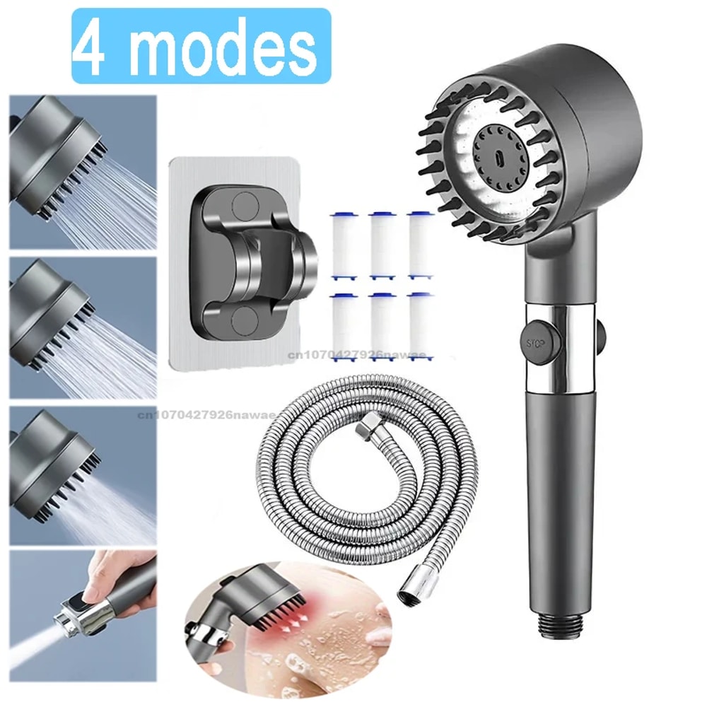Shower Head with Filter, High Pressure Shower Knobs, One-Key Stop Water Massage System, Bathroom Accessories