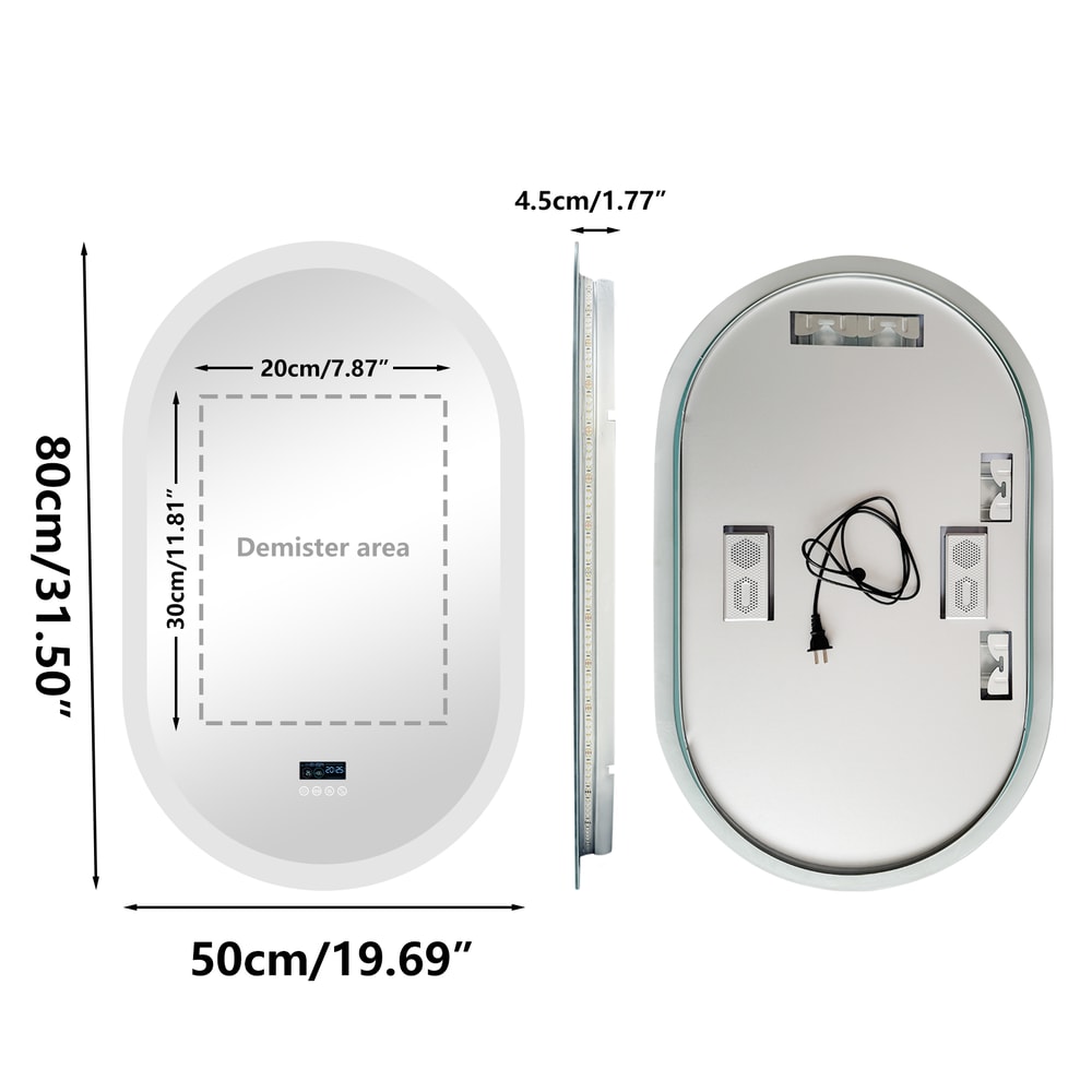 LED Lighted Bluetooth Bathroom Mirror, Backlit Dimming Vanity Mirror, Time and Date Display, Anti-Fog Function